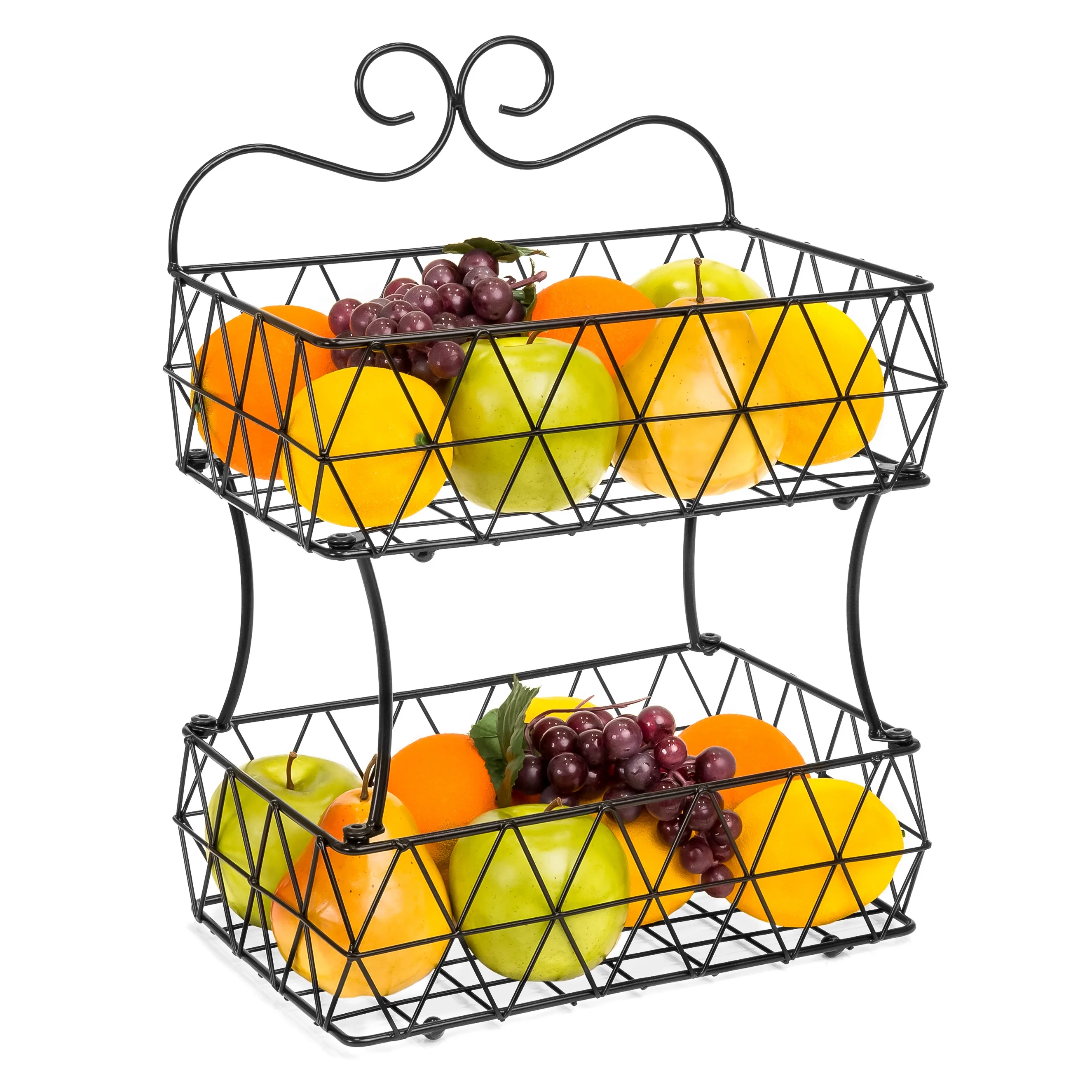 Metal Fruits Basket Stand 2 Tier for Vegetables Basket Fruit for Kitchen Storage Basket Eco-friendly Storage Organizer Rack
