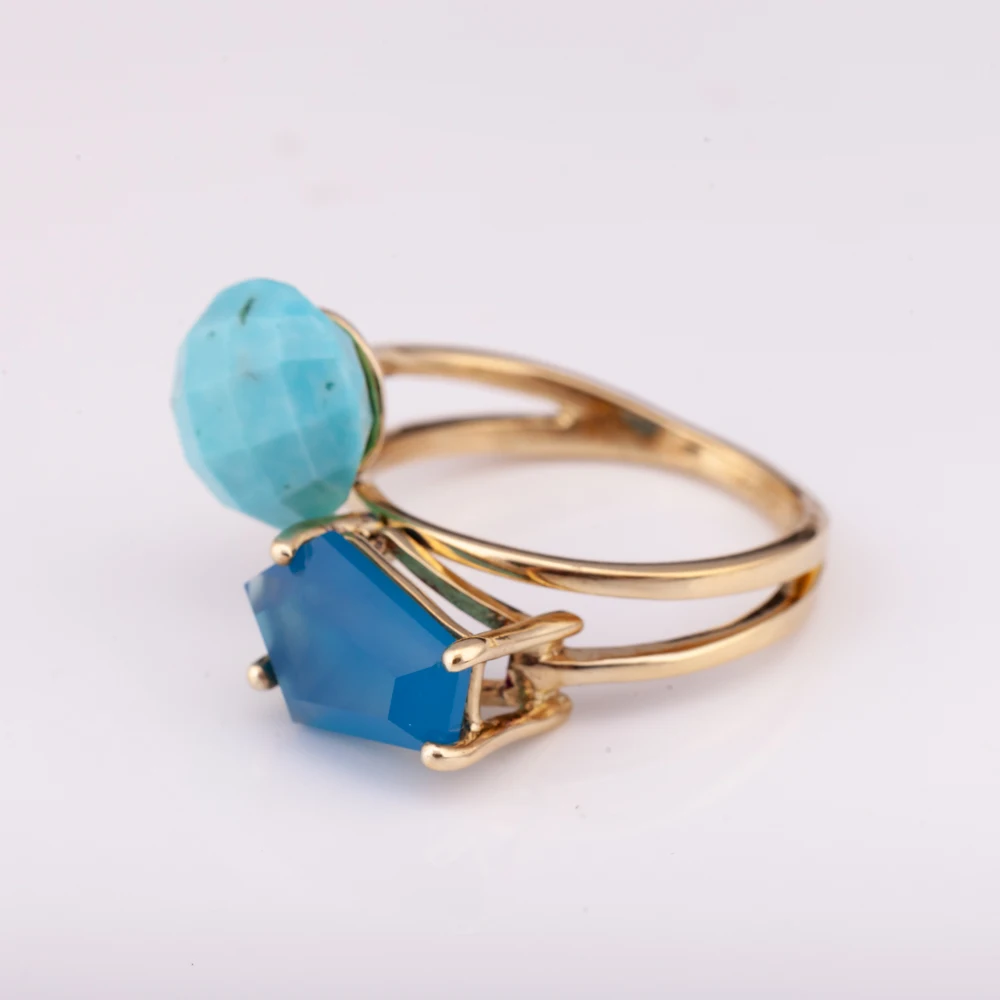 14K gold plated silver 925 ring with natural turquoise and lapis high quality factory price  from Thailand Manufacturer