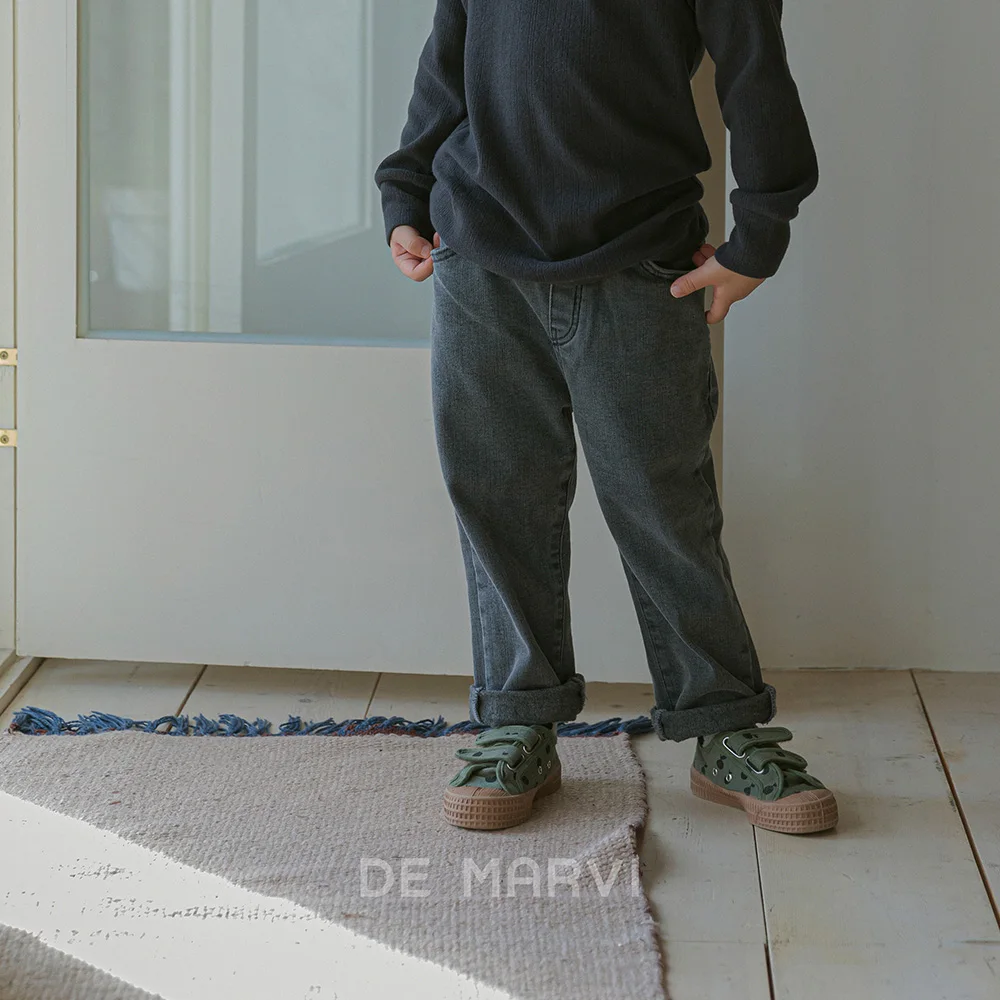 DE MARVI Kids Toddler Fleece Spandex Elastic Waist Denim pants Boys Girls Winter Jean Wholesale Korean Manufacturer MADE IN KORE