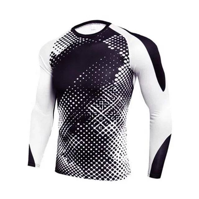 Men Long Sleeve Compression Rash Guard Shirt for MMA, BJJ, Wrestling Grappling Jiu Jitsu Training Gear Fight Wear