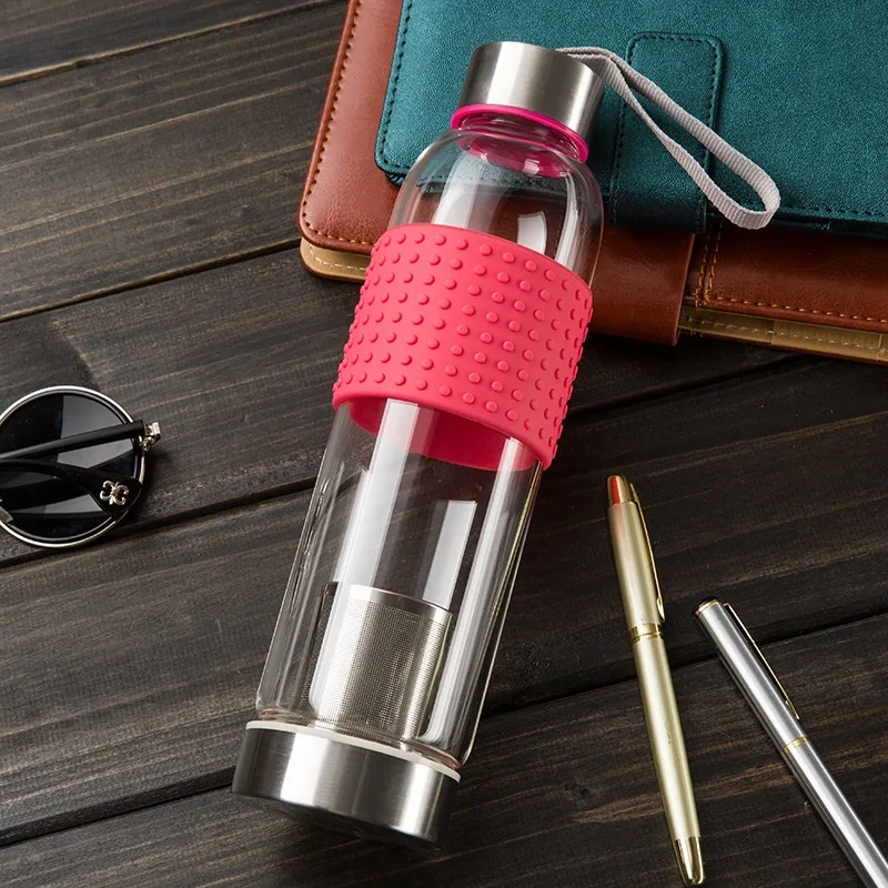 
Hot selling glass tea bottle glass water bottle with tea infuser with logo for promotional gift 