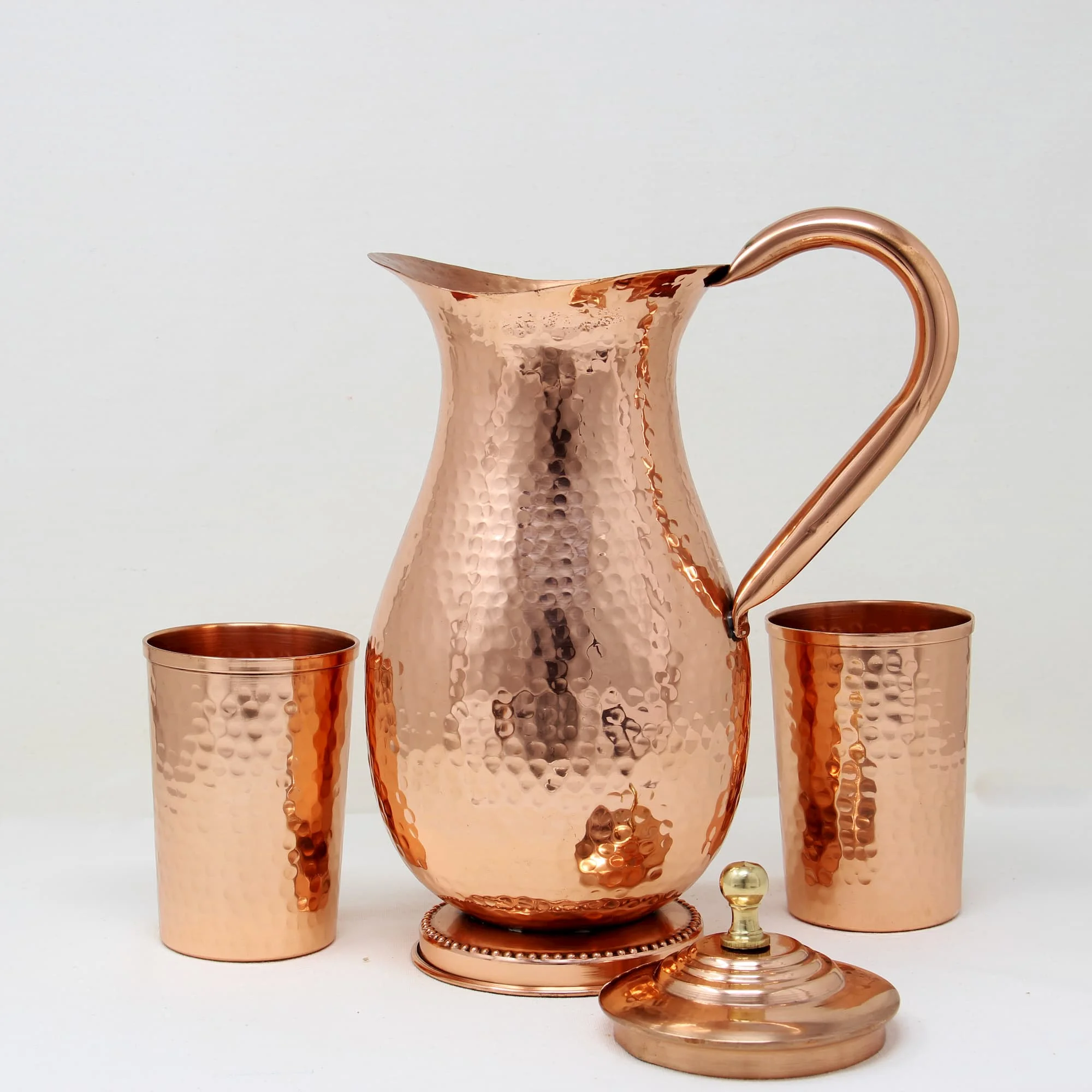 SOLID COPPER BRASS Pitcher for Vodka Whisky Brandy Rum Copper Jug With Small Glasses Manufactured in India