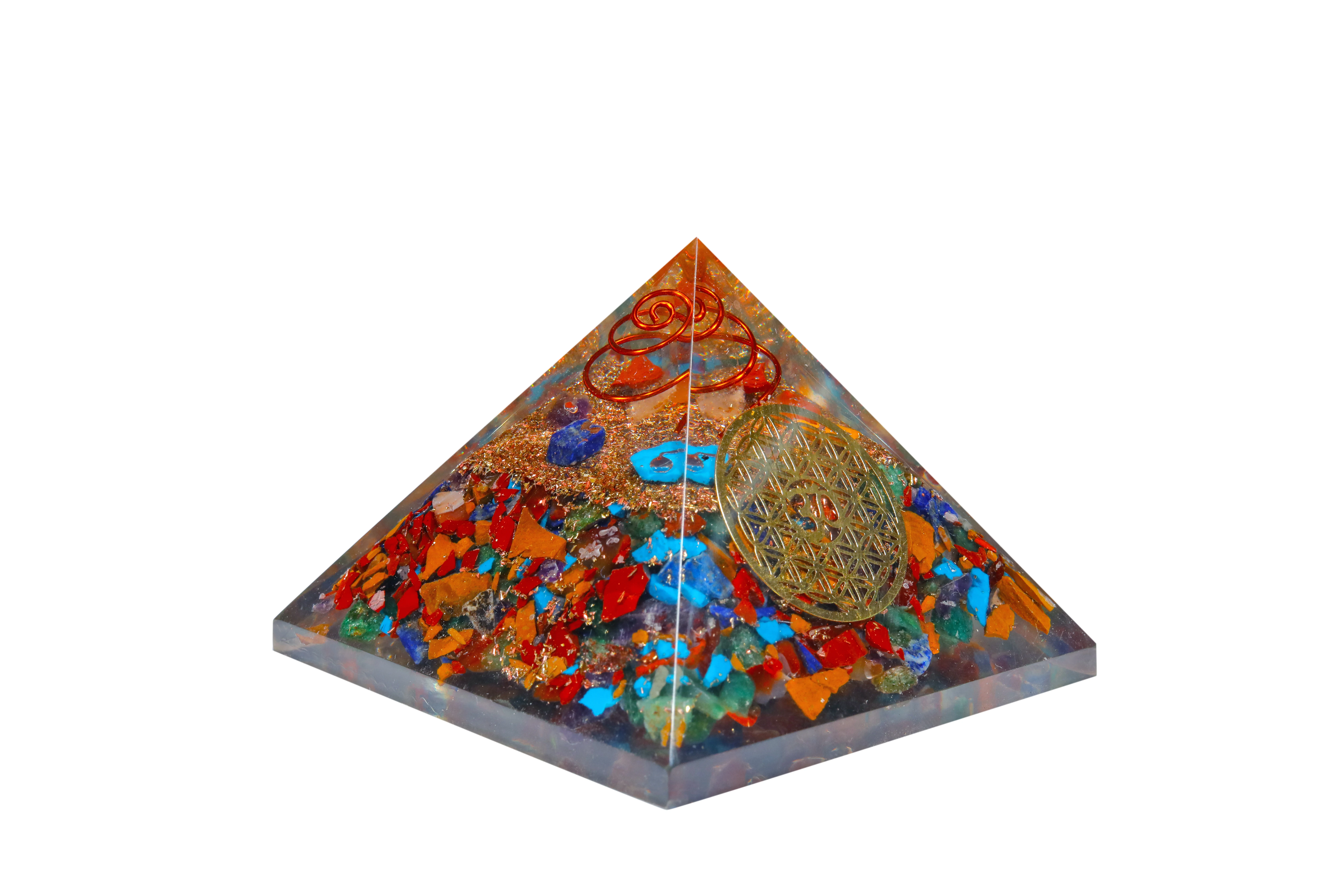 
7 CHAKRA ORGONITE PYRAMID | ORGONE PYRAMID WITH OM SYMBOL BY KRYSTALPALACE 