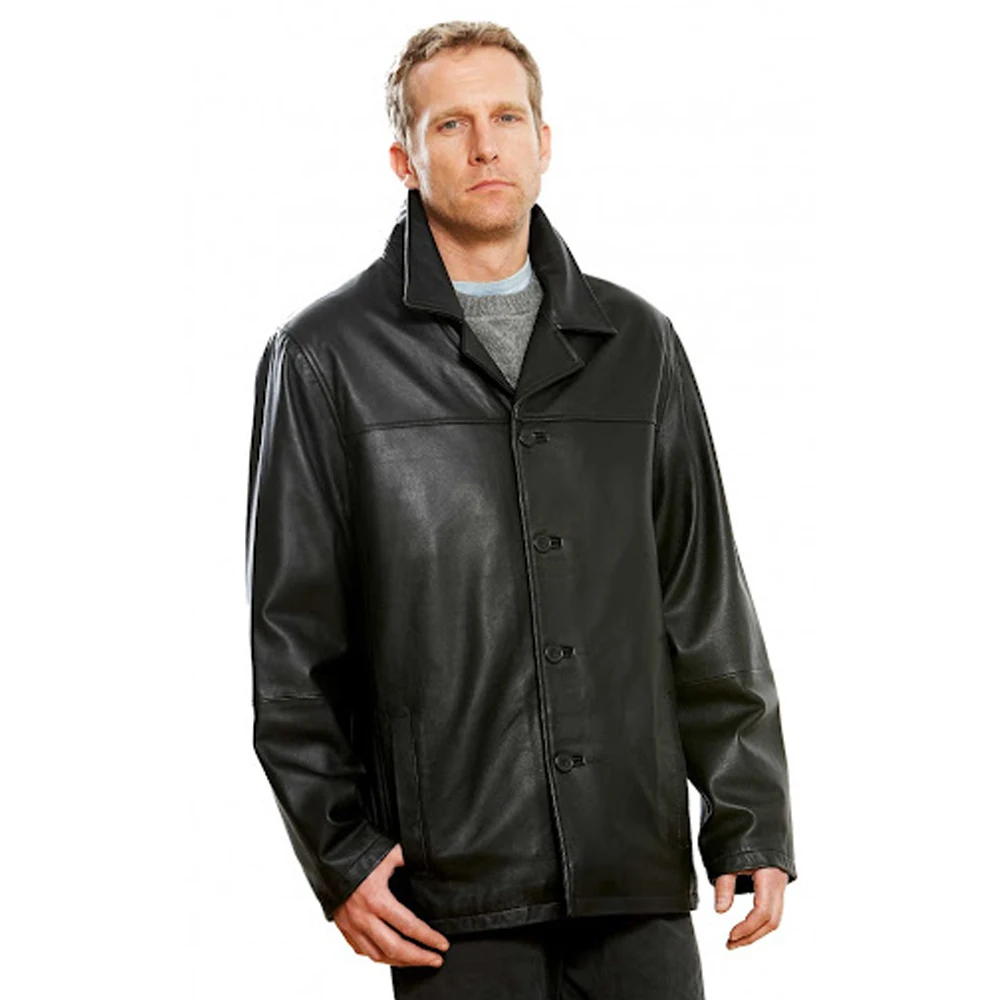 Mens Black Leather Jacket Distressed Leather Trench Coat Hip height Long Coat Three Quarter Long Coat