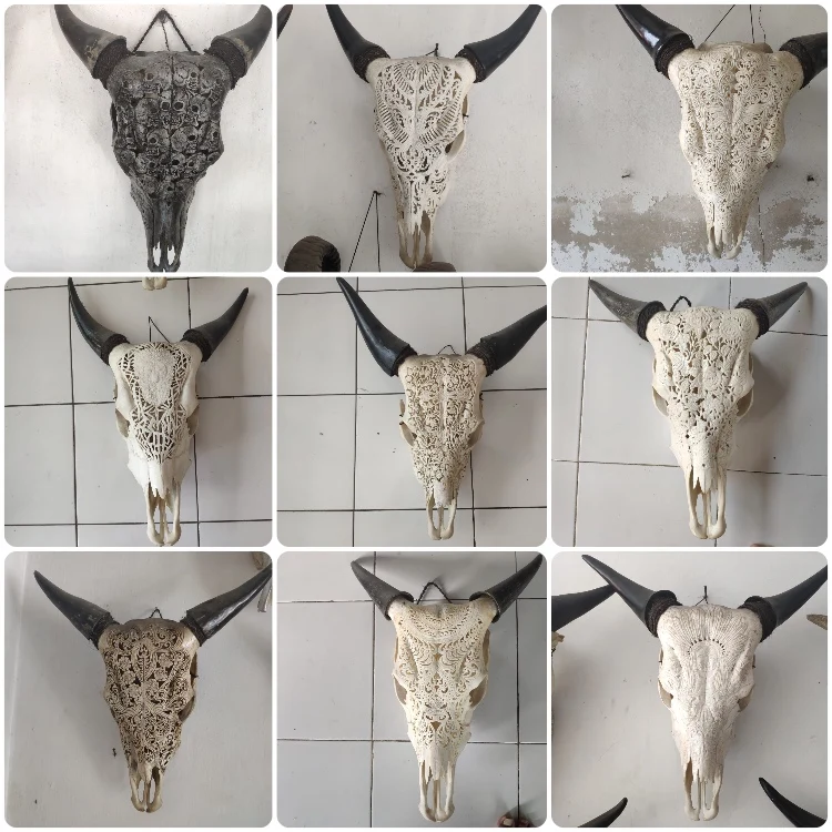 
mix design real cow goat ram buffalo original skulls carved 100% in handmade by special craft artisans Bali 