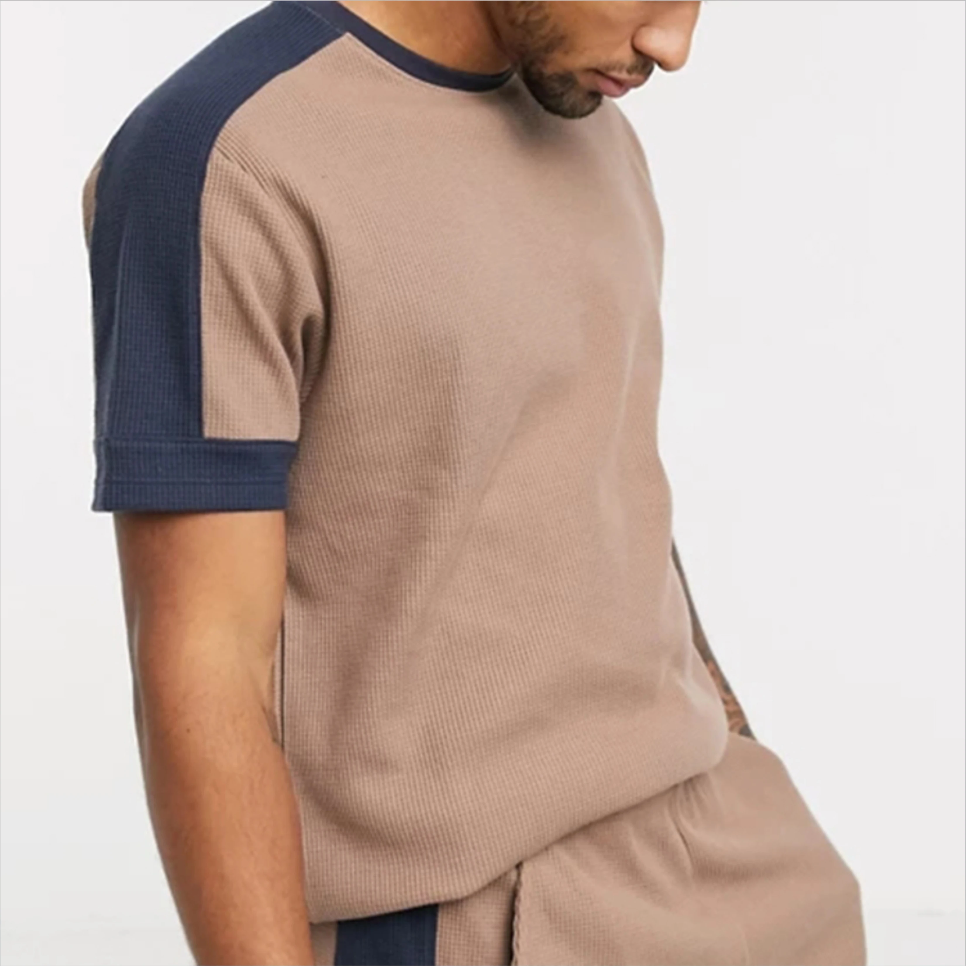  Уличная мода повседневная одежда для мужчин двойной комплект контрастная рубашка и шорты 100% хлопок