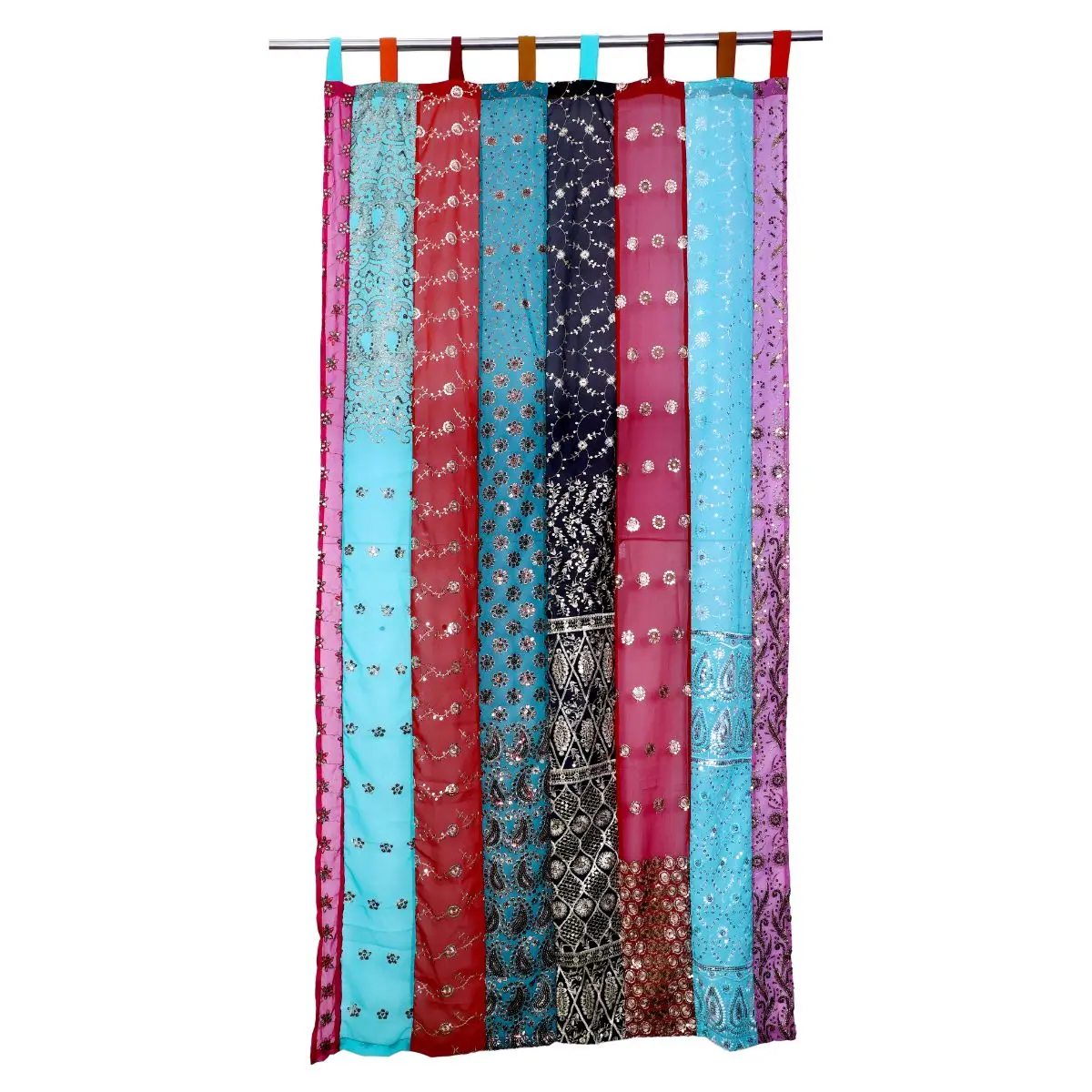 2 PC Vintage Curtain Indian Old Sari Patchwork Drape Window Decor Silk Curtain Valances Set