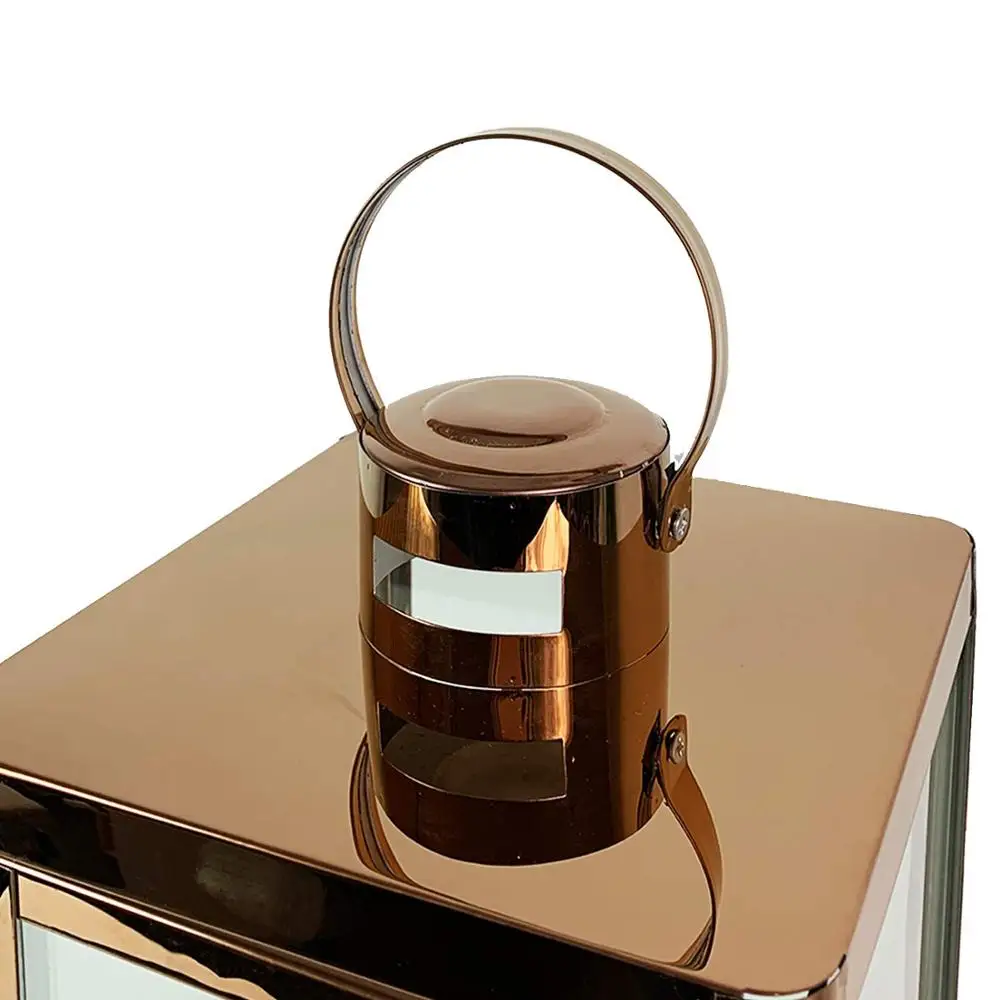 Set of 3 Garden Lanterns Stainless Steel Rose Gold / Copper Colour Lantern Set Height 22/32/46 cm Elegant Design