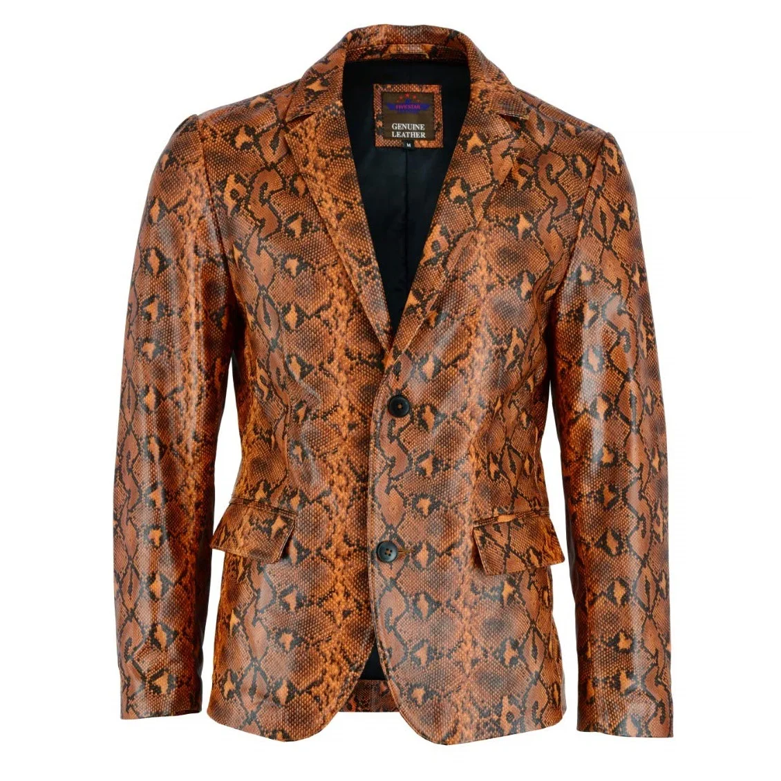 Men Fashion genuine Leather Python Snake Cobra Textured on lamb goat cow leather Blazer Jacket Two Button coat