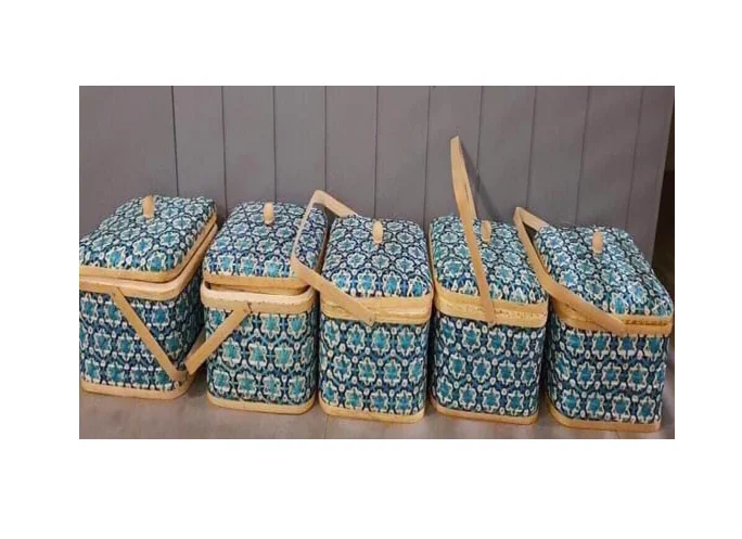  Бамбуковое хранилище с ручкой-Легкое перемещение и удобное использование-бамбуковая корзина для пикника