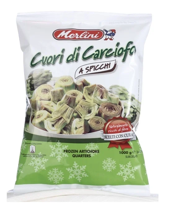 Artichokes FROZEN Merlin Carciofi a Spicchi Quarters Merlini Grade Special Shape Steamed Brc Ifs Sedex 1000 Packaging 1 Kg IQF