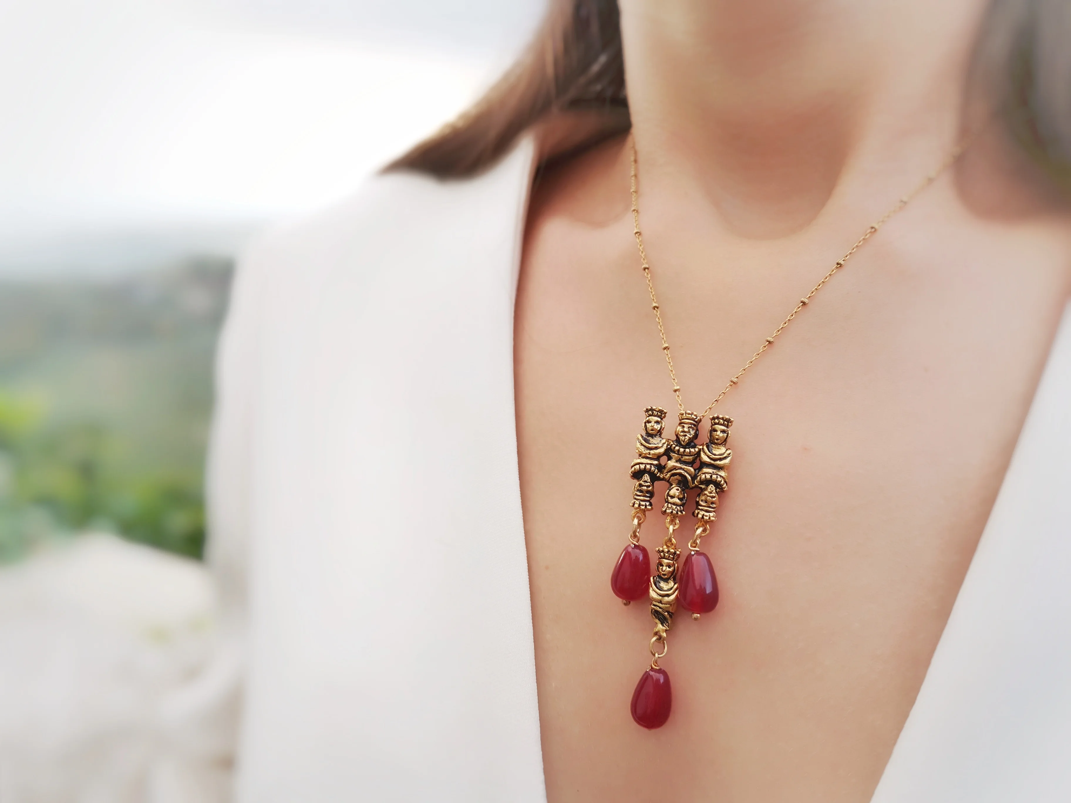 Handcraft fashion Italian Necklace silver 925 CADMIO NICKEL FREE jewelry Tarocchi collection pendant king queen agate stone