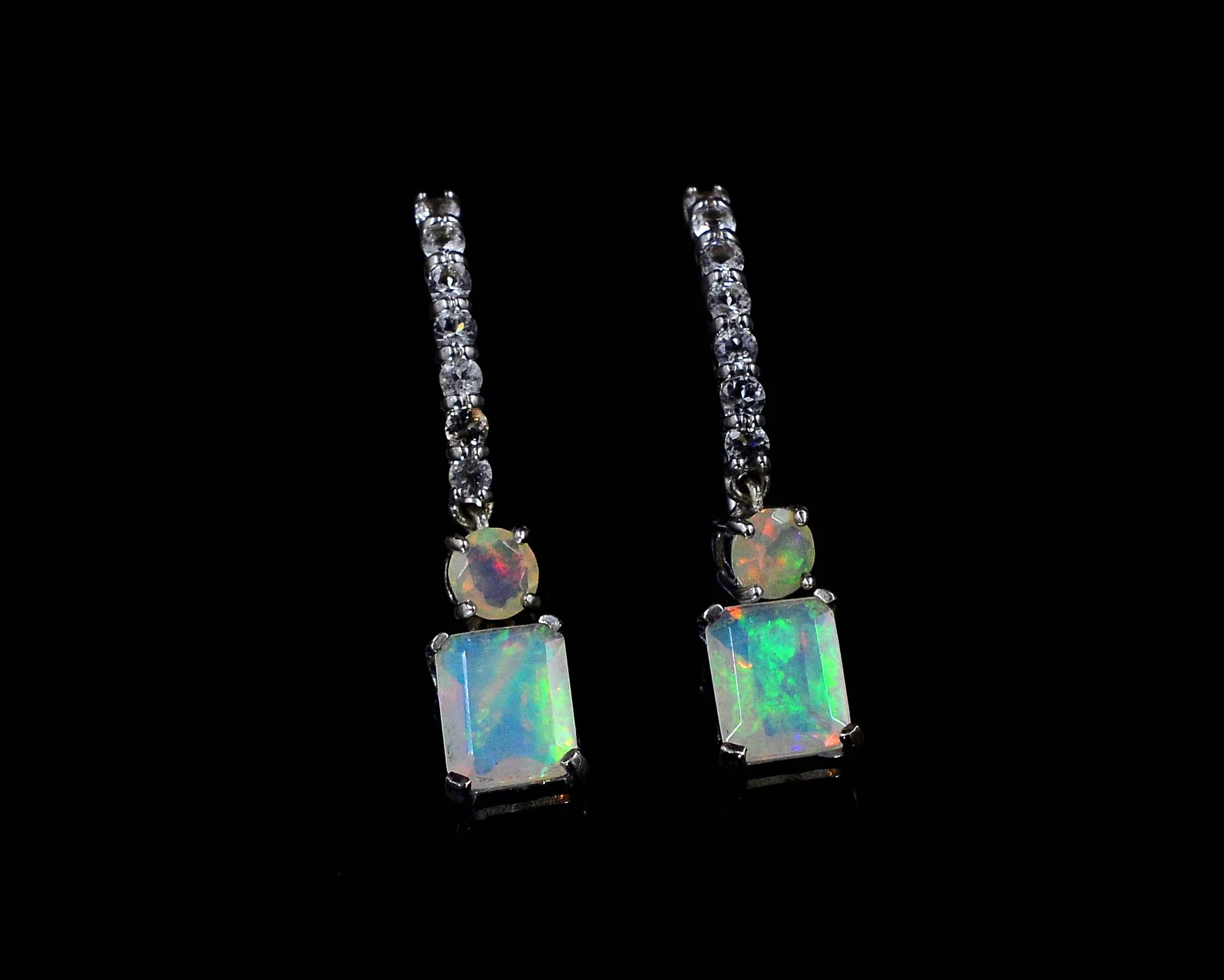 Женские серьги-подвески из серебра 925 пробы с натуральным лунным камнем радуги овальной и круглой формы от ИНДИЙСКОГО Производителя