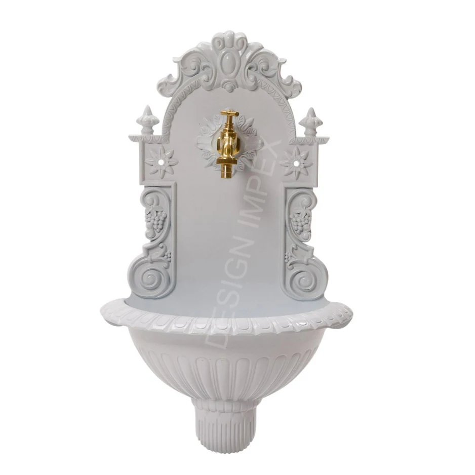 Exclusive Good Quality Wall Fountain Indoor Outdoor Mountable Cast Iron White Coated Finished Metal Wall Mountain For Home