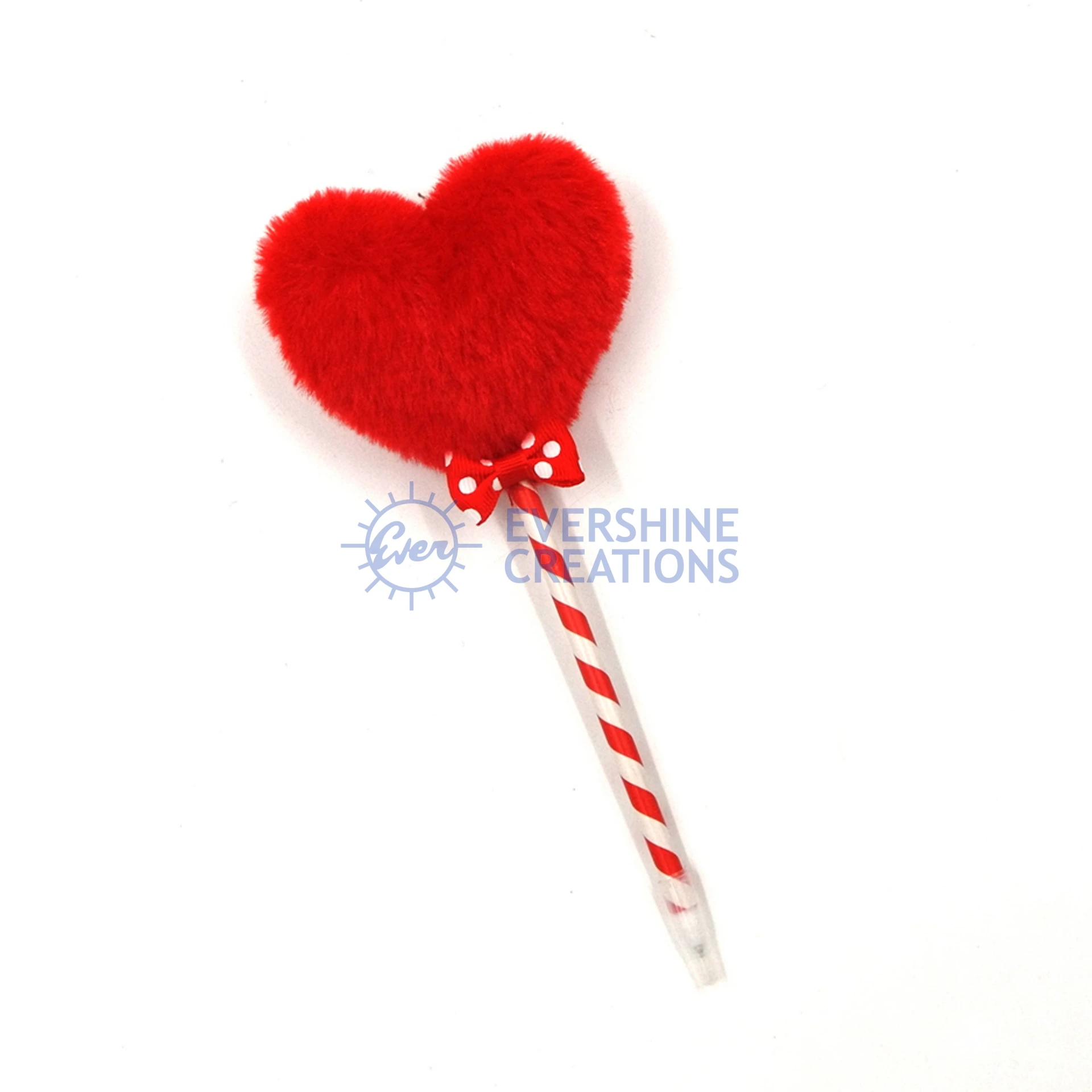 
VALENTINE STATIONERY POM POM PEN - RED HEART STRIPES 