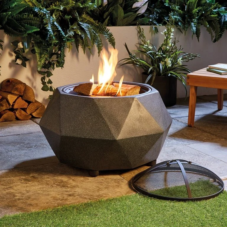 
wood firepit bowl bbq table steel outdoor stone fire pit 