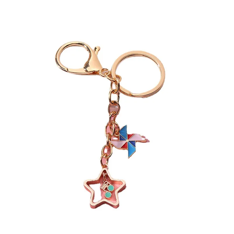 2022 Wholesale Custom Fashion Cute Animal Metal Enamel Key Ring Key Chain Keyring Holder Bow Tie Pink Flower Cat Rabbit Keychain