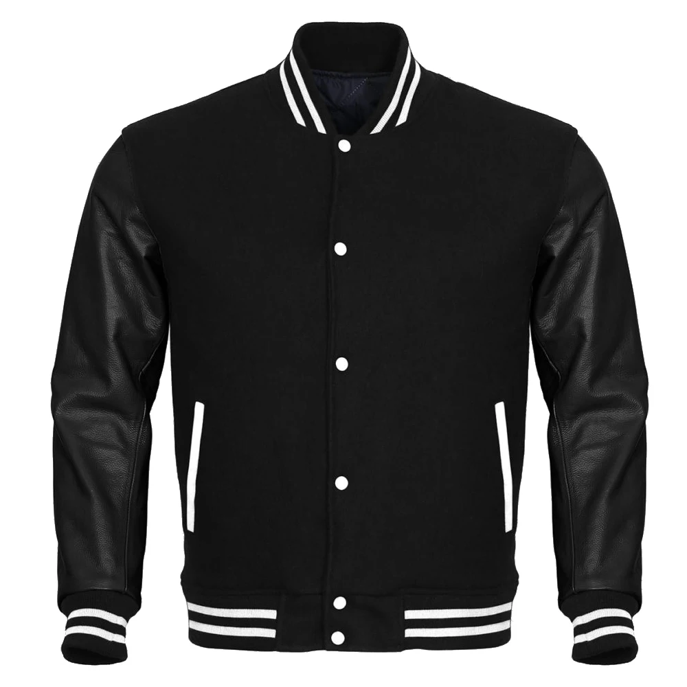 men fashion leather sleeve wool jacket custom design baseball jacket outdoor winter letterman college jackets