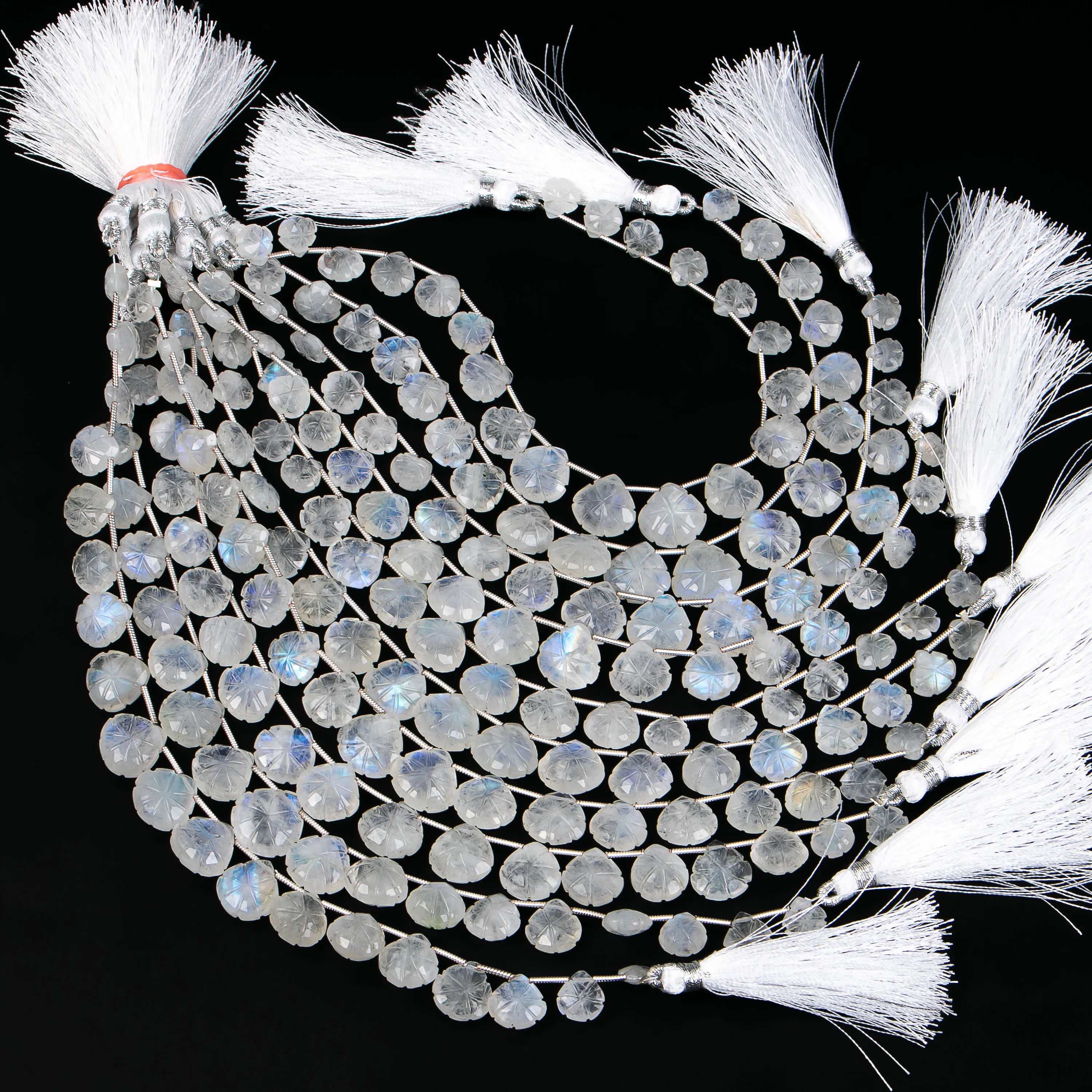 Натуральный Радужный Лунный Камень цветок резьба в форме сердца бусины оптовая продажа производитель драгоценных