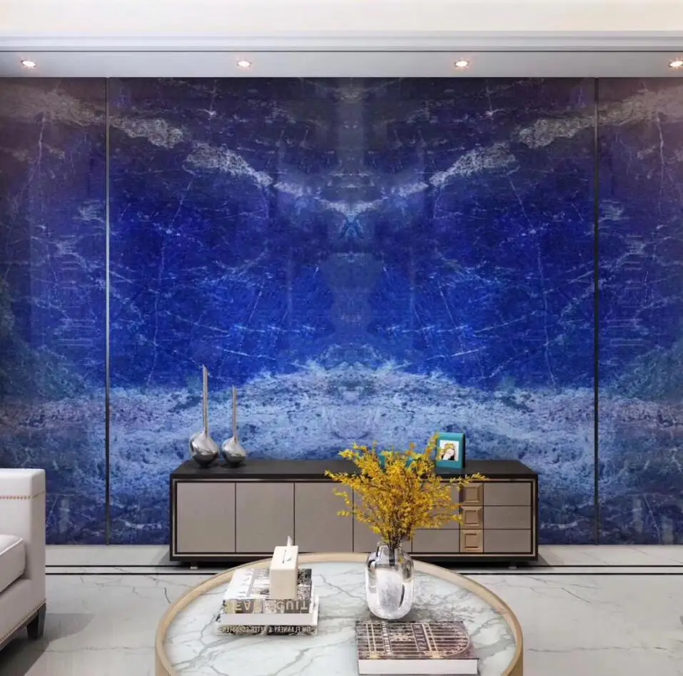 Royal Luxury Blue Marble Onyx Stone Dream Sapphire Blue Price Slabs for Background Wall