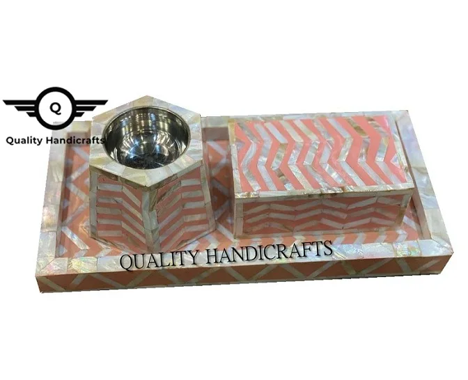 Best Quality Handicrafts Mother of Pearl Inlay Tray Box Incense Burner set Arabic Mop Mubkhar Ramadan Gift Dukhoon  Manufacturer