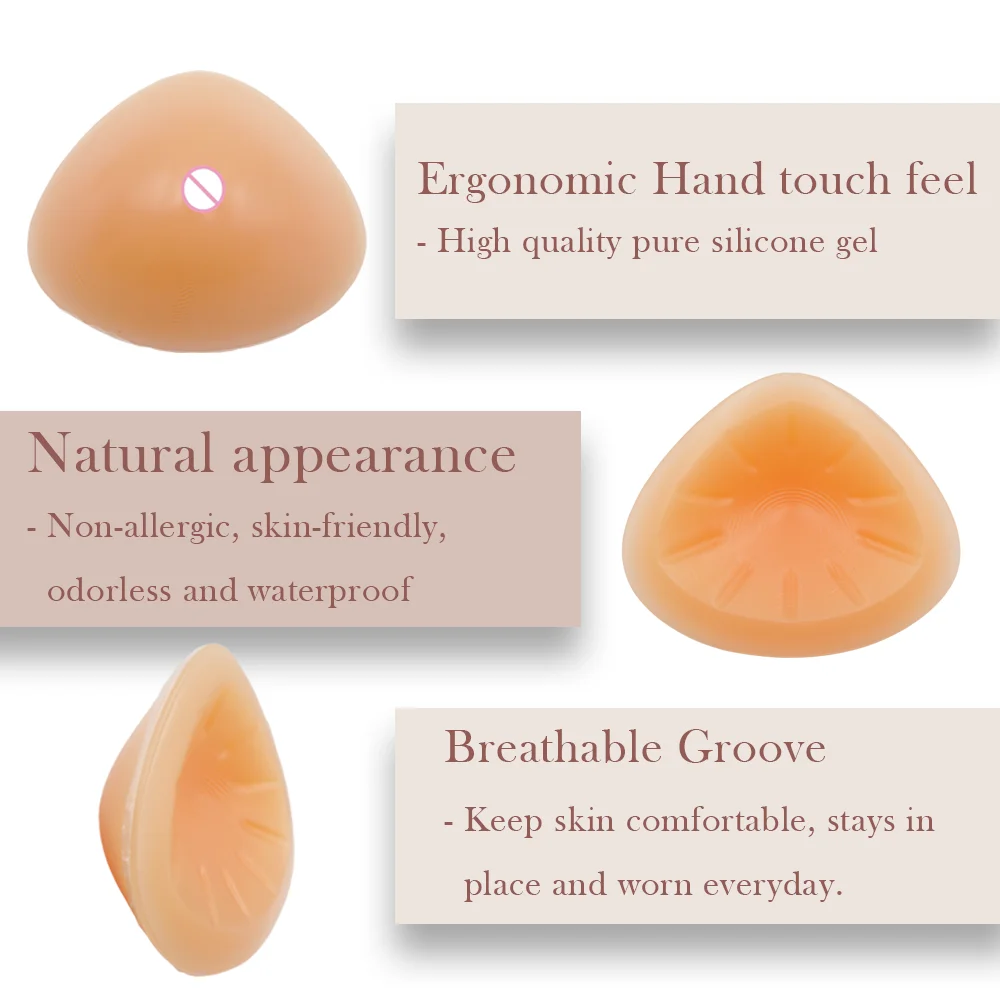 600 g/piece Silicone Breast Forms for Crossdressers Mastectomy Prosthesis Bra Pads Inserts Triangle Shape