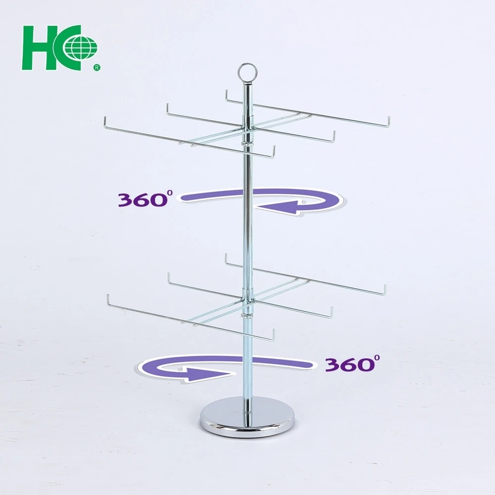 2 tiers rotating metal wire spinner display rack/ revolving countertop retail display racks