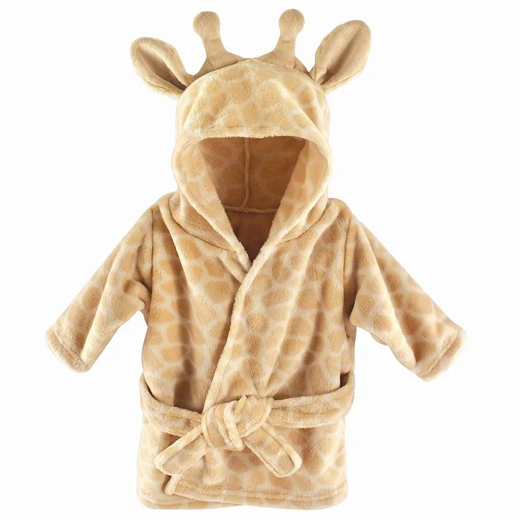 
Flannel soft 100% polyester cartoon animal pattern robe hooded baby bathrobe for home 