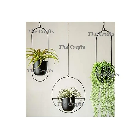 Iron Black Color Hanging Planter Handmade Round Shape Decorative Wall Hanging Planter At Affordable Price