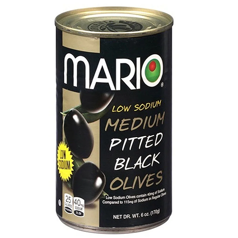 Mario Camacho 6.oz Ripe Pitted Medium Low Sodium Perfect Flavor For Meals And Healthier Snack Black Olives