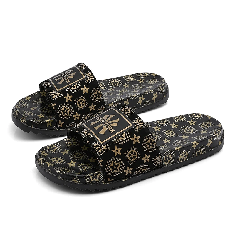 
Fashion trend summer slippers sandals men brand logo retro house slipper casual flat slides slippers for men 