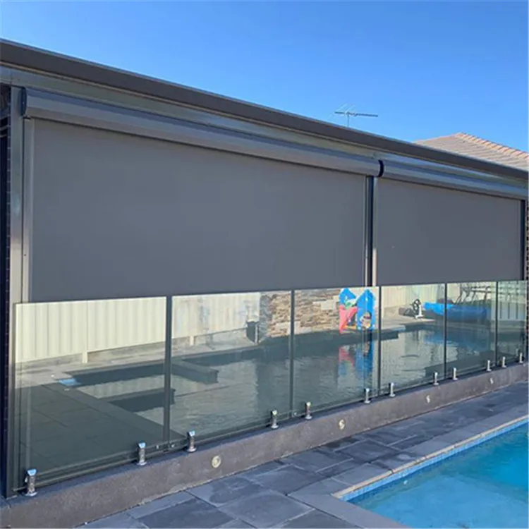 Alexa Roller Blinds Motorized Outdoor Zip Track Windproof Mesh Vertical Blinds For Terrace White Pleated Blinds