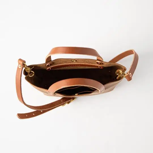 Cognac Mini Tote For Girls Real Leather Small Tote Bag For Ladies Christmas Gift Small Size Tote For Women