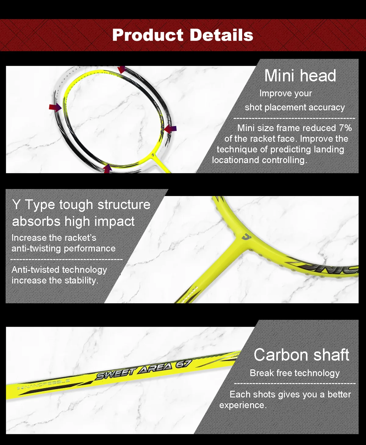 Taiwan made professional long shaft carbon fiber badminton training racket