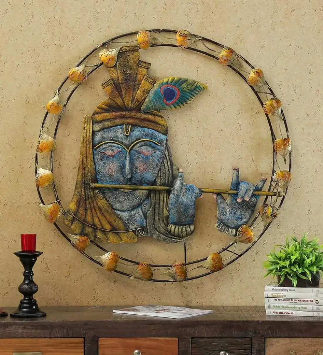 HOT SELLER BLUE KRISHNA IN RING Antique Vintage  unique art multicolor for wall decoration modern metal art home wall decoration