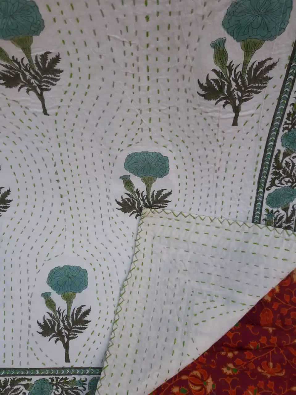 Красивое хлопковое покрывало для кровати с ручной вышивкой и принтом