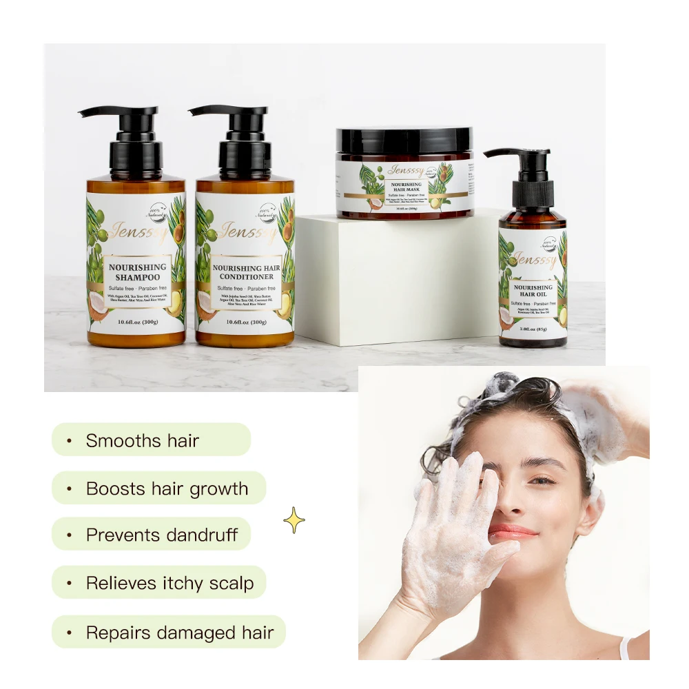 Sulfate free private label organic aloe vera rice hair care sets growth argan oil hair treatment mask shampoo and conditioner