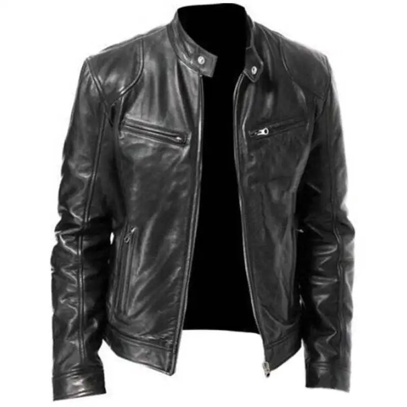 Men Motorcycle Fashion Leather Jacket  Casual Genuine Leather Racing Stylish Bikers Jacket Wholesale OEM