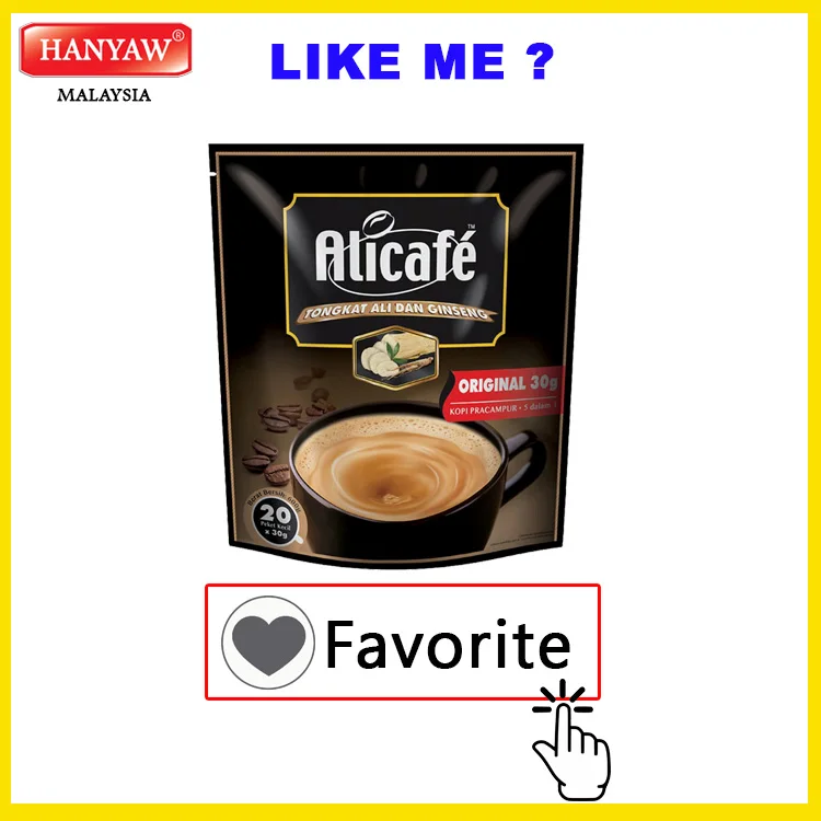 [Малайзия] Быстрая доставка + Halal Сертифицированный ALICAFE 5 в 1 Tongkat Ali & женьшень оригинал (20 мешков x 20 г x 20 саше/картонная коробка)