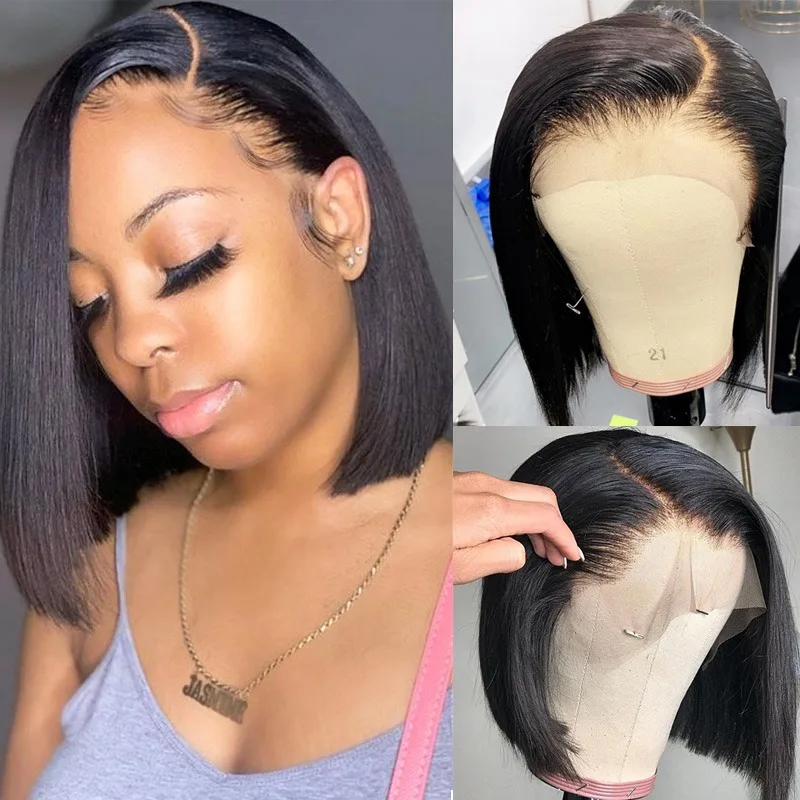 Wholesale Prices Virgin Cuticle Aligned Straight Glueless Peruvian Hair Full Lace Front Pixie Cut Short Human Hair Bob Wigs