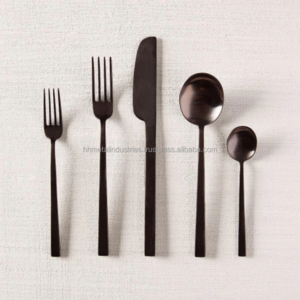Набор черных столовых приборов для стола, ресторанов, домашней вечеринки и свадьбы