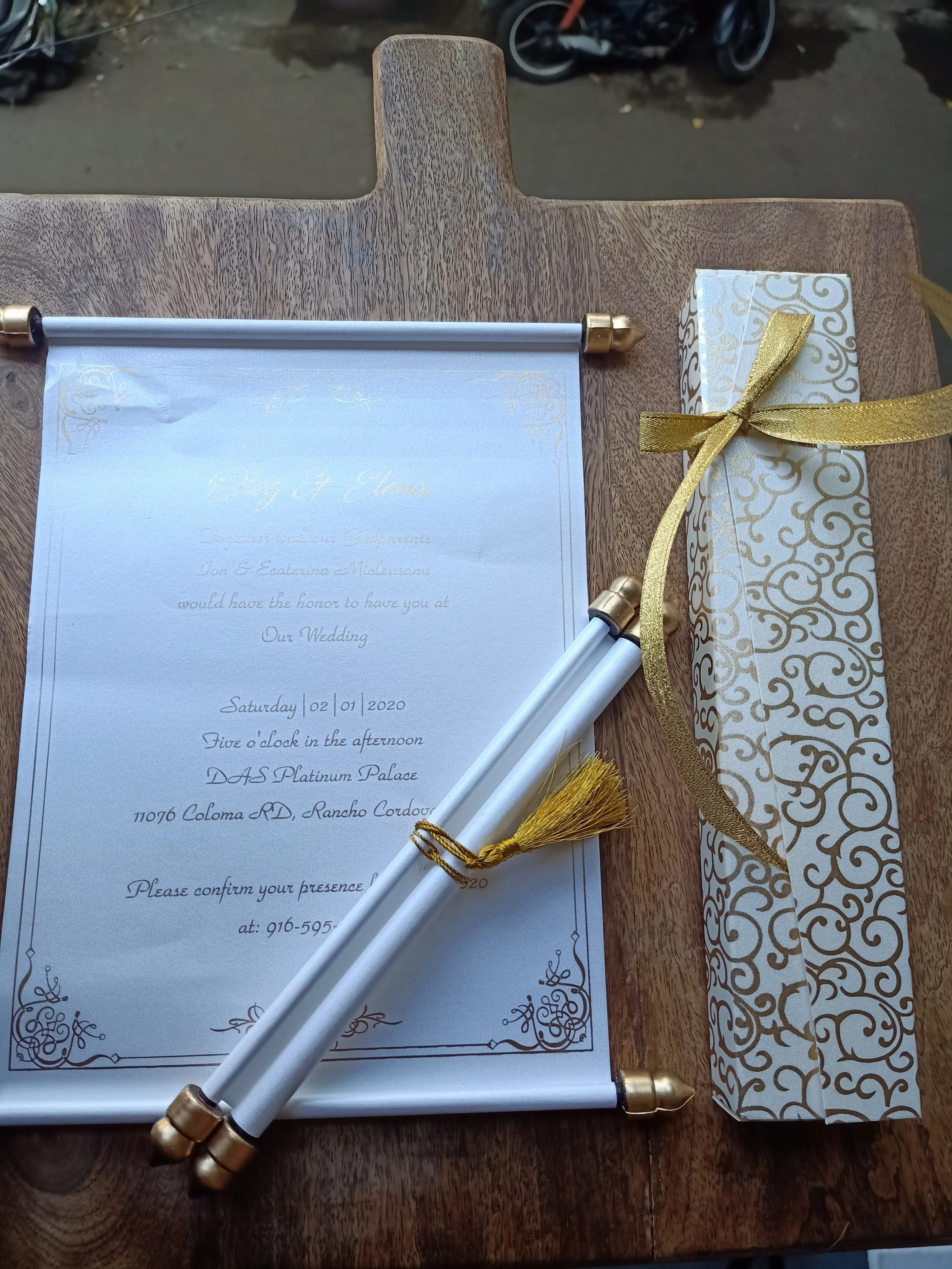 Old Look Vintage Theme Handmade Paper Scroll Invites with Custom Text Printed Also Available Matching Boxes and Ribbon