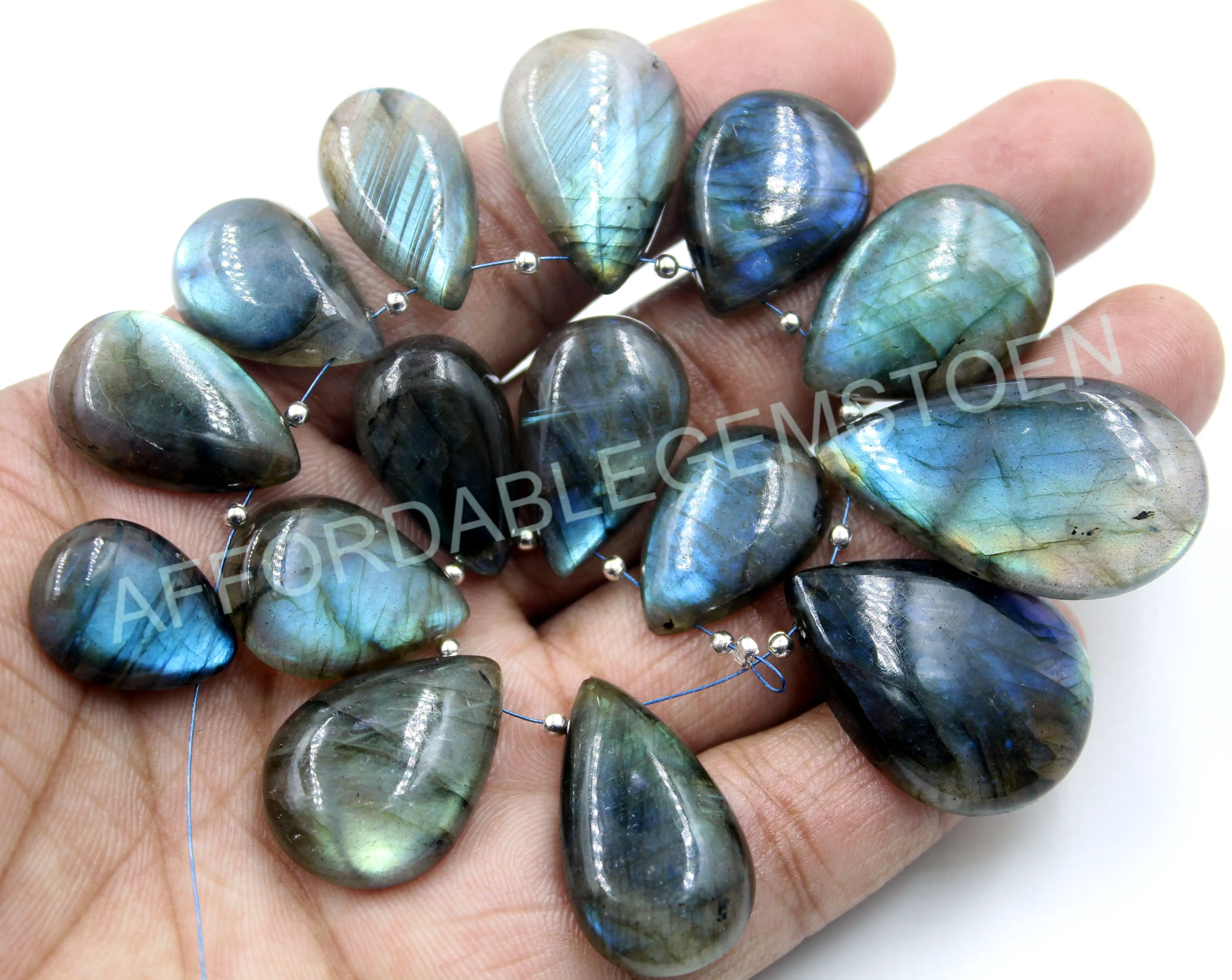 Blue labradorite pear shape stone top drilled gemstones affordable gemstone jewelry making stones loose cabochon