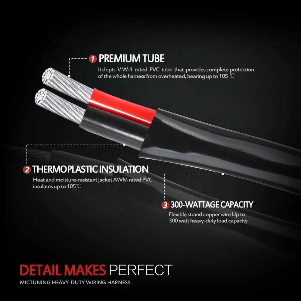 MICTUNING LED light bars 12ft 2 Lead Fuse 40A Relay ON-OFF Waterproof Toggle Switch Line Set Automotive Power Wiring Harness