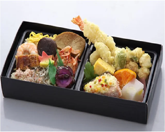 Rectangle Takeaway Container Japan Take Out Food Delivery to Go Sushi Restaurant Hotel Style Stylish Black 2 Compartment Paper