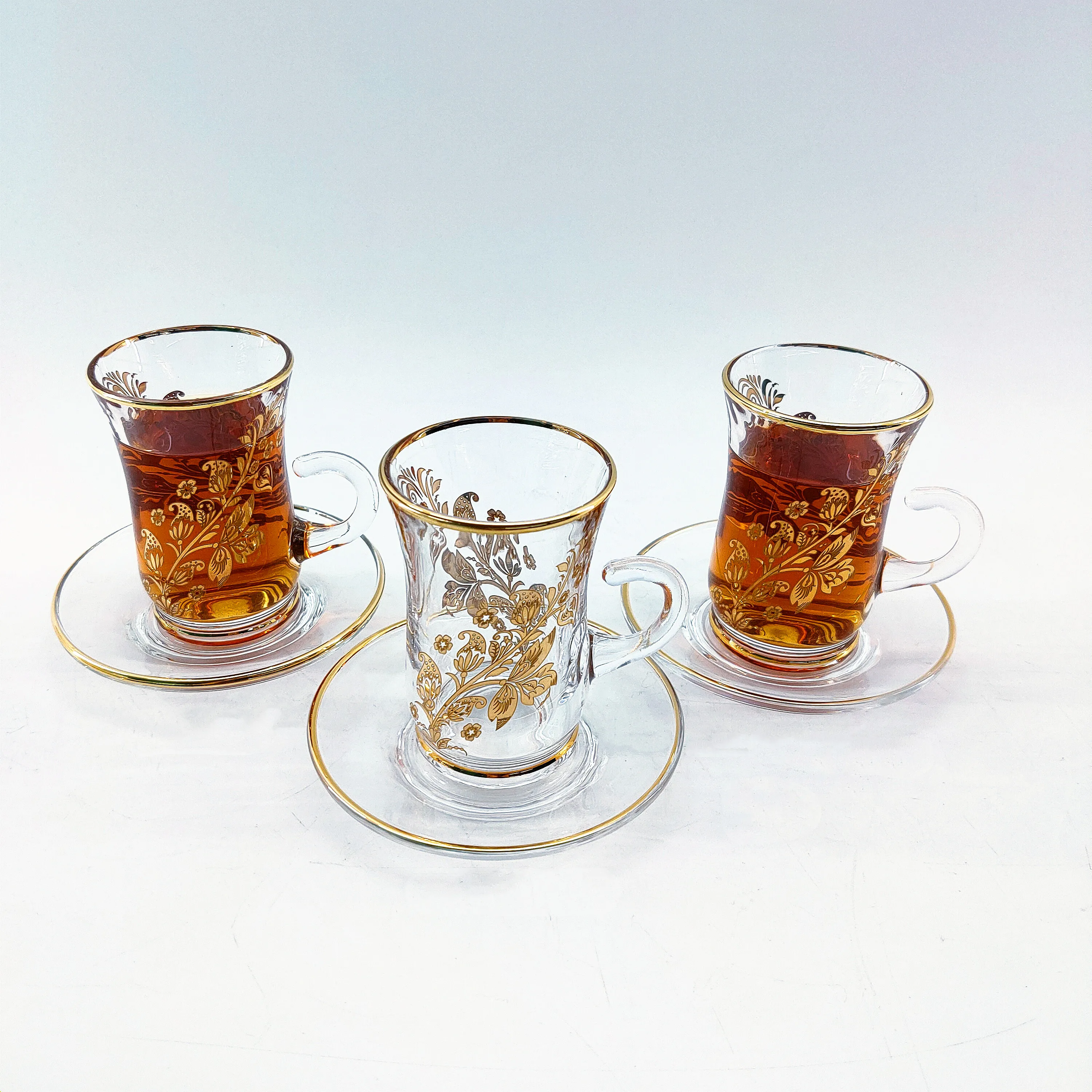Arabic style tea set with Turkish tea glass cup and saucer