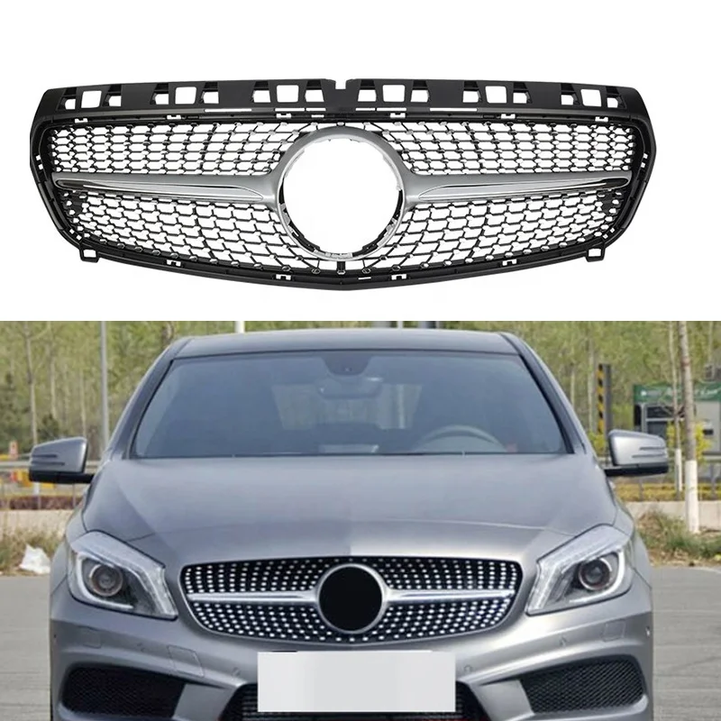 Silver front grille for Mercedes Benz W176 A CLASS 2013 2014 2015 diamond grill