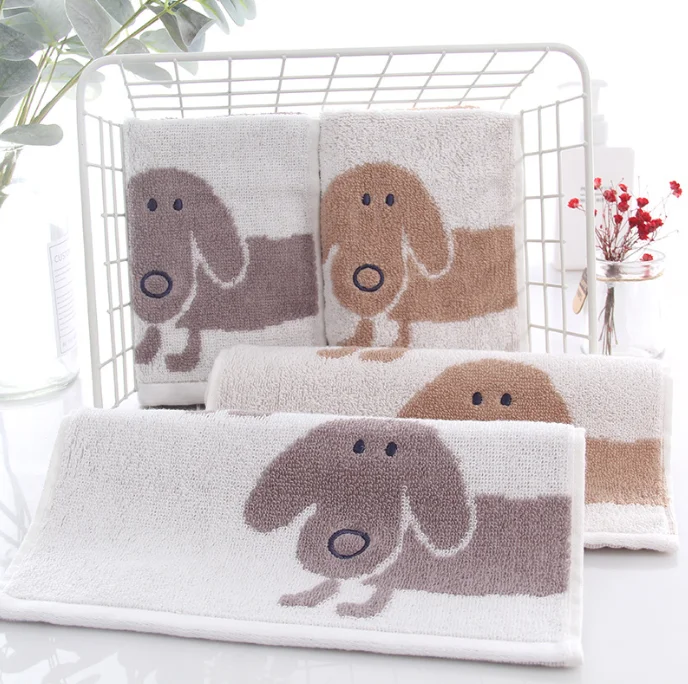 
wholesale soft water absorption lovely animal dog jacquard 100% cotton baby face towel hand towels gift 