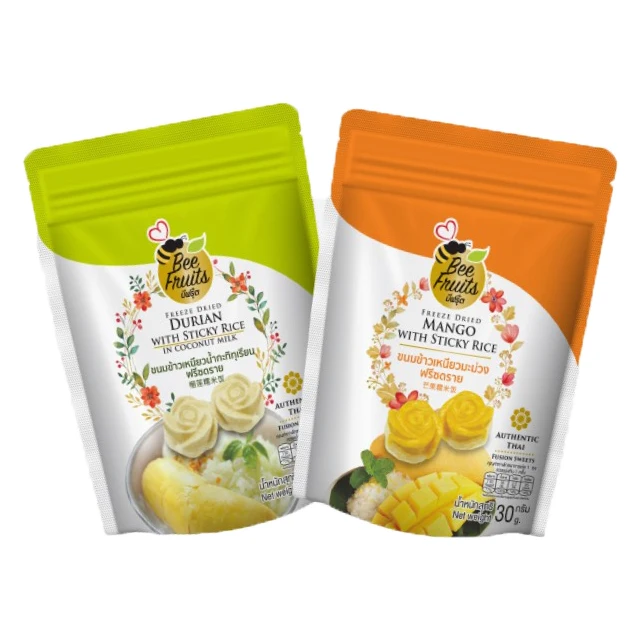 Great Quality Fruit Freeze dried Durian with sticky rice in coconut milk & Freeze dried Mango with sticky rice (30g.)