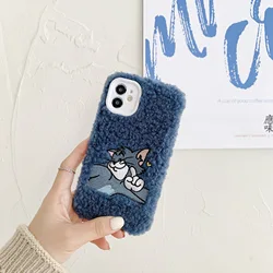 Cartoon Tom and Jerry Suede Case for iPhone 12 Pro Max 11Pro 11 7 8 X XR Xs Max